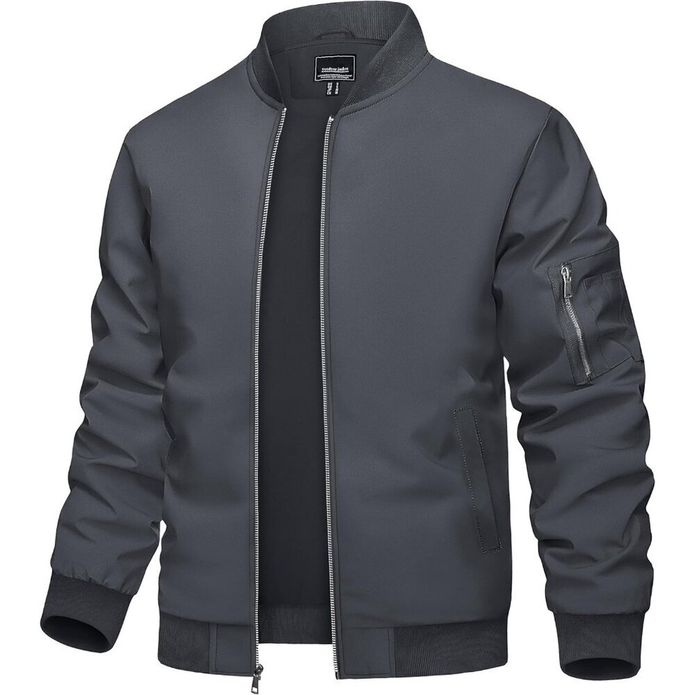 Men's  01 Gray Bomber Jacket Coat Lightweight Casual Windbreaker Zip Up Pocket